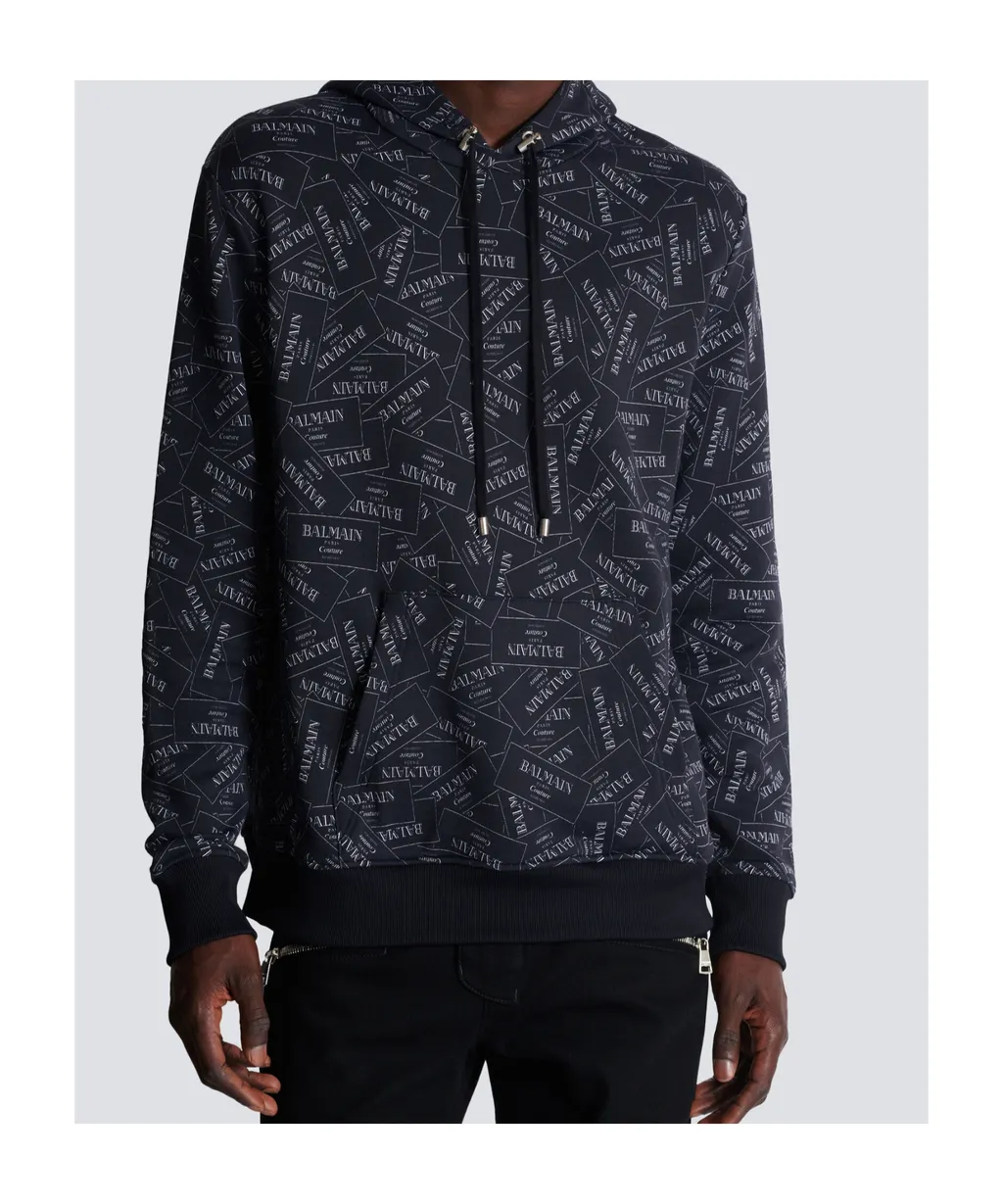 All-Over Logo Label Printed Hoodie