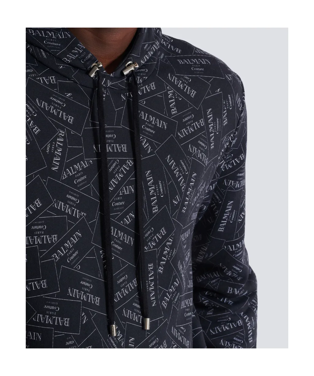 All-Over Logo Label Printed Hoodie