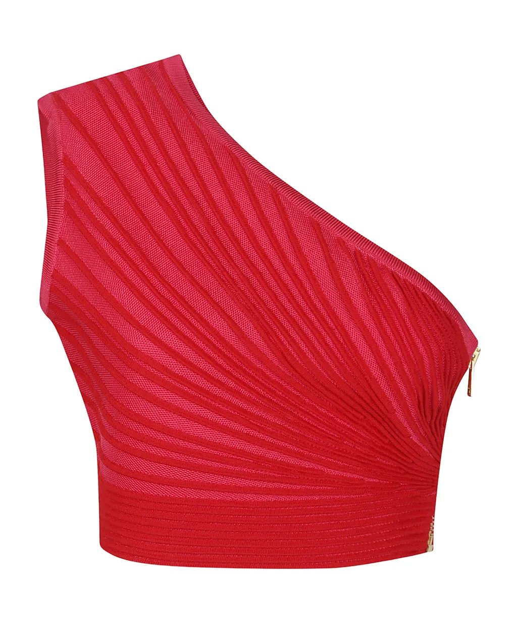 One-Shoulder Flechage Knit Cropped Top