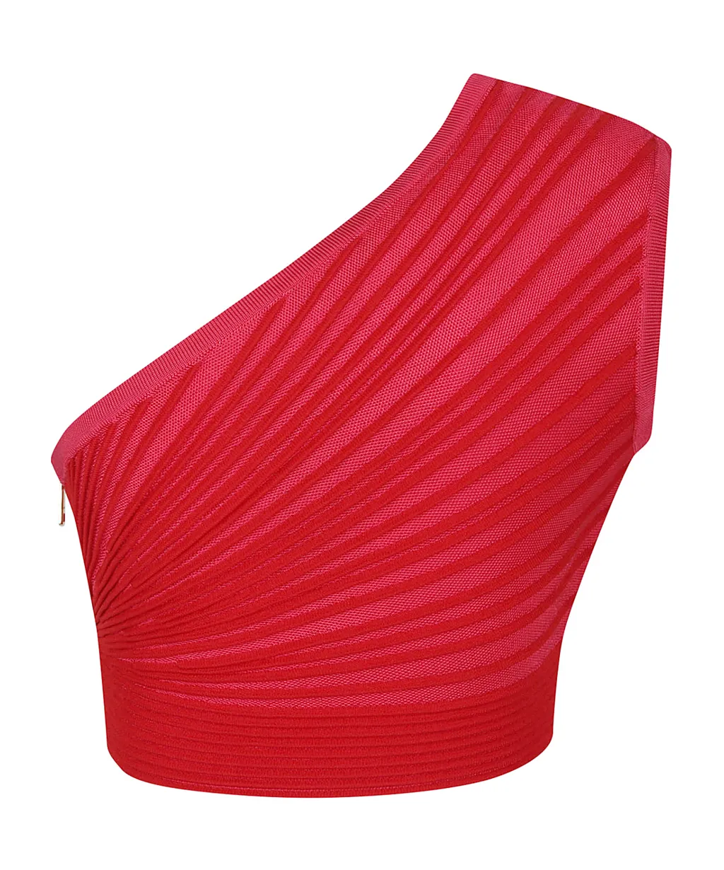 One-Shoulder Flechage Knit Cropped Top