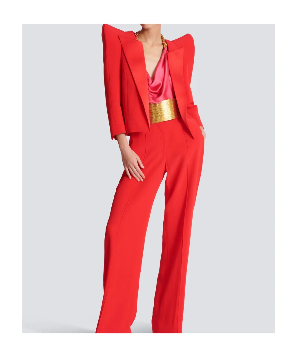 Structured Shoulders Cropped Crepe Jacket