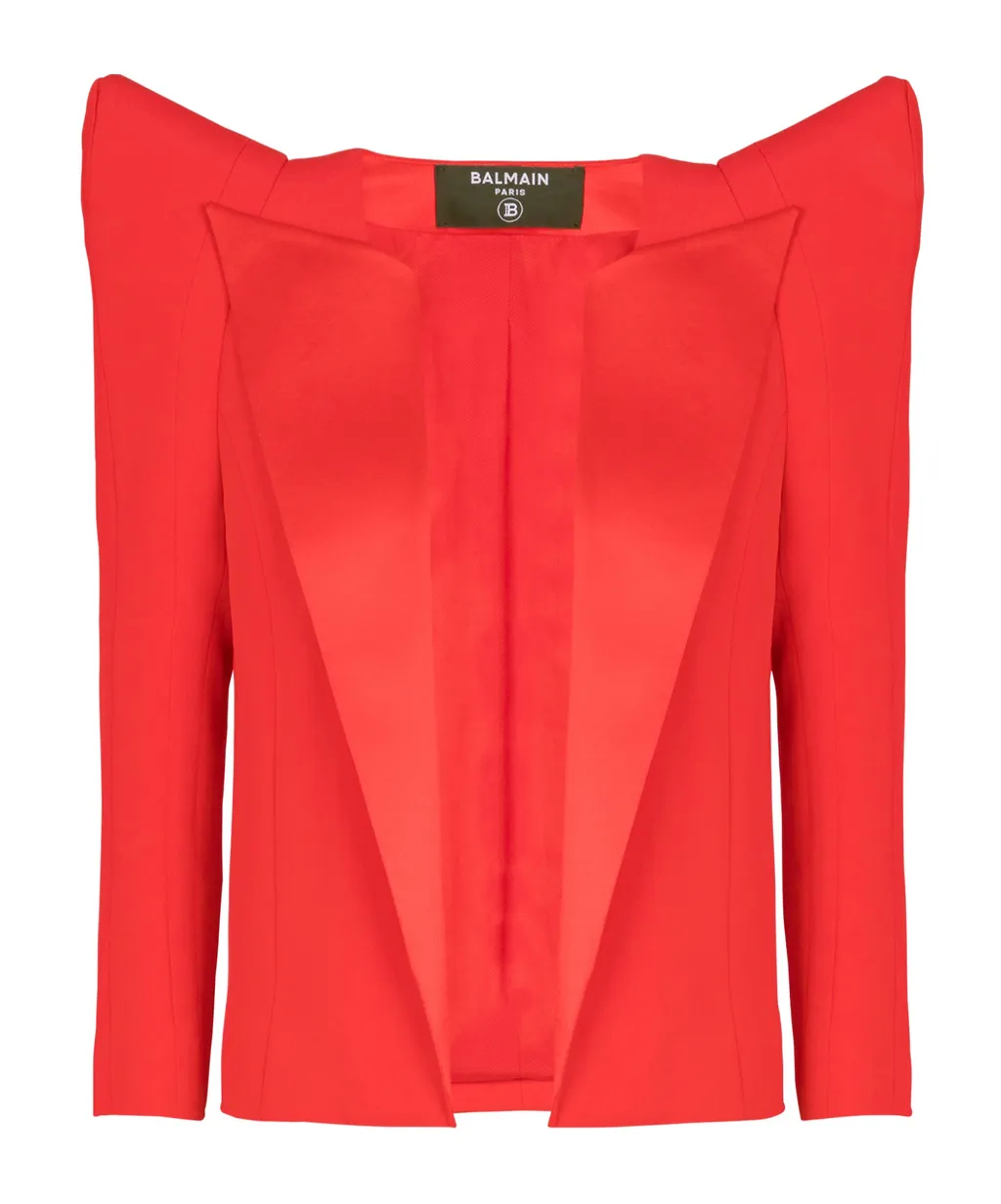 Structured Shoulders Cropped Crepe Jacket