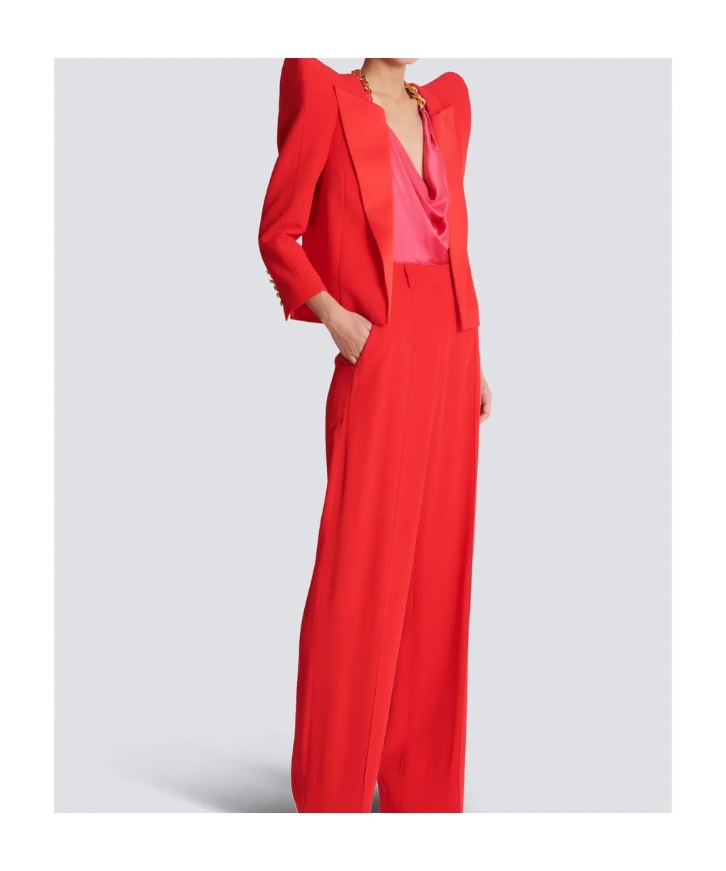 Structured Shoulders Cropped Crepe Jacket