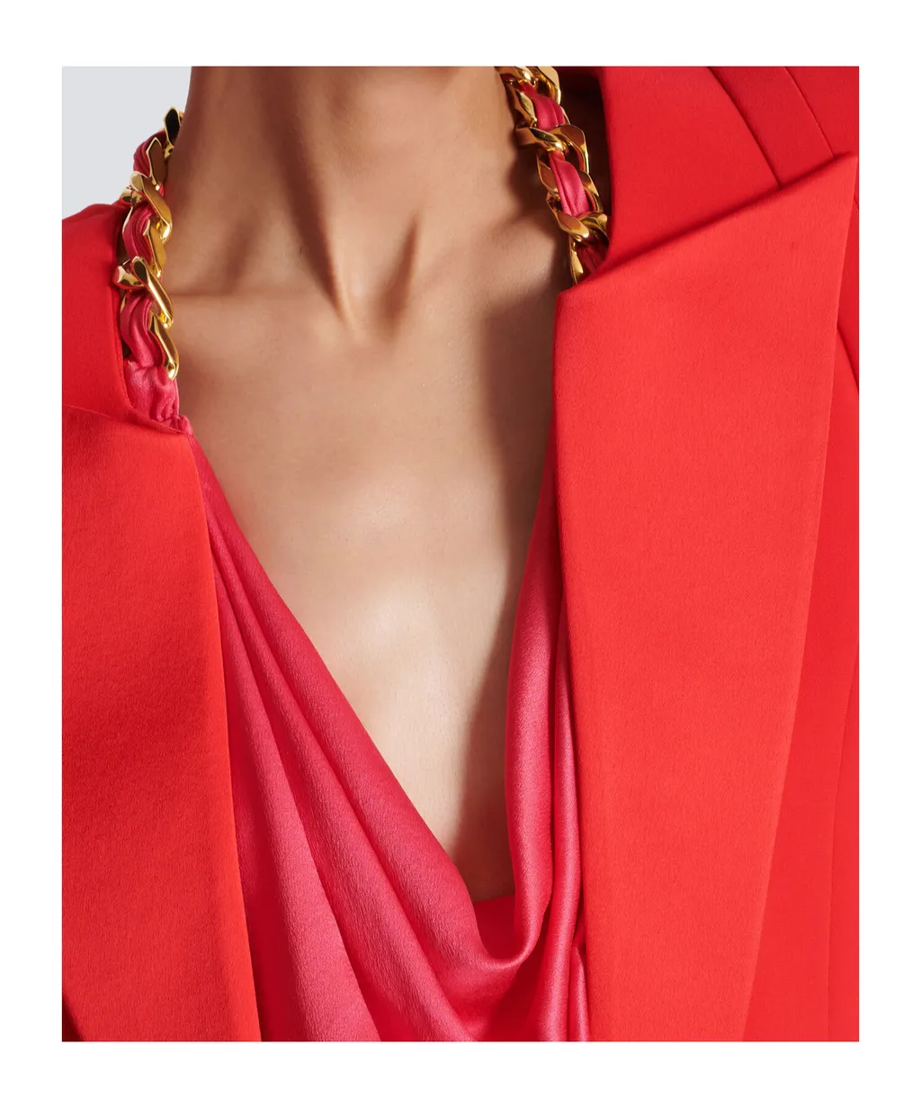 Structured Shoulders Cropped Crepe Jacket