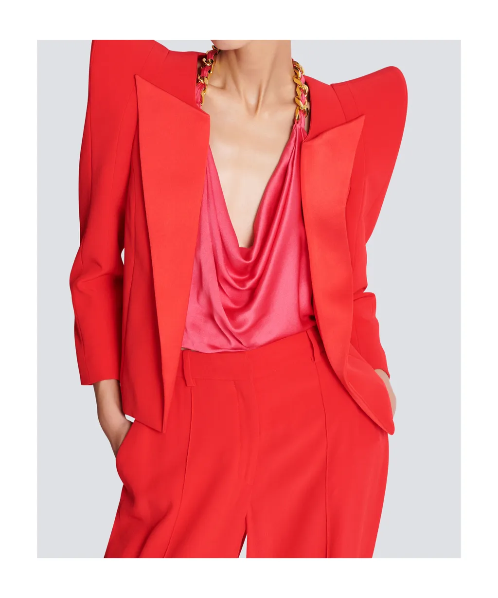 Structured Shoulders Cropped Crepe Jacket