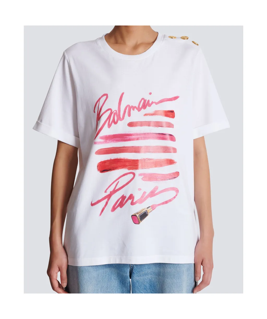 T-Shirt With Balmain Lipstick Print