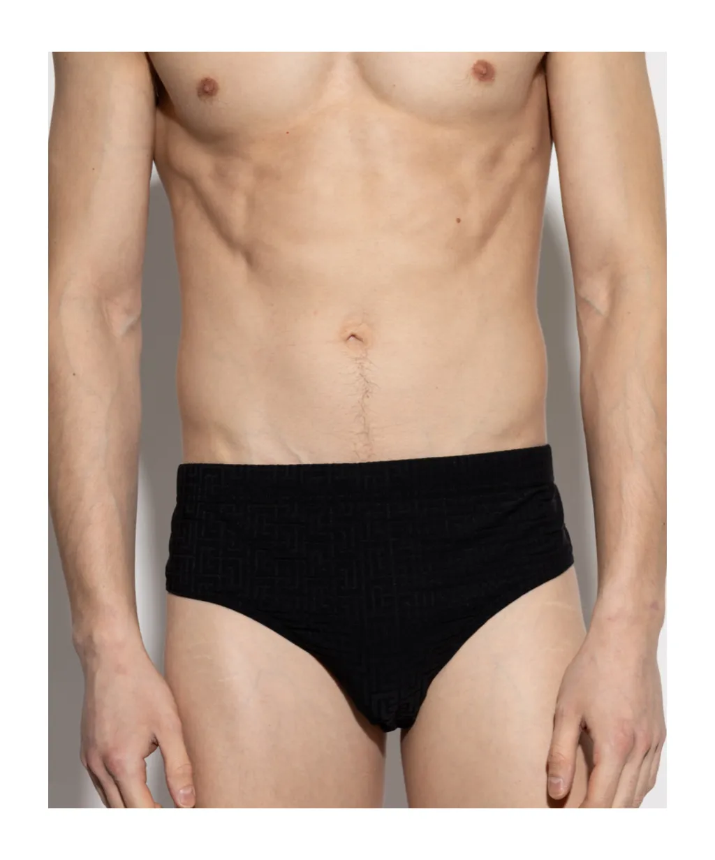 Geometric-Pattern Swim Trunks
