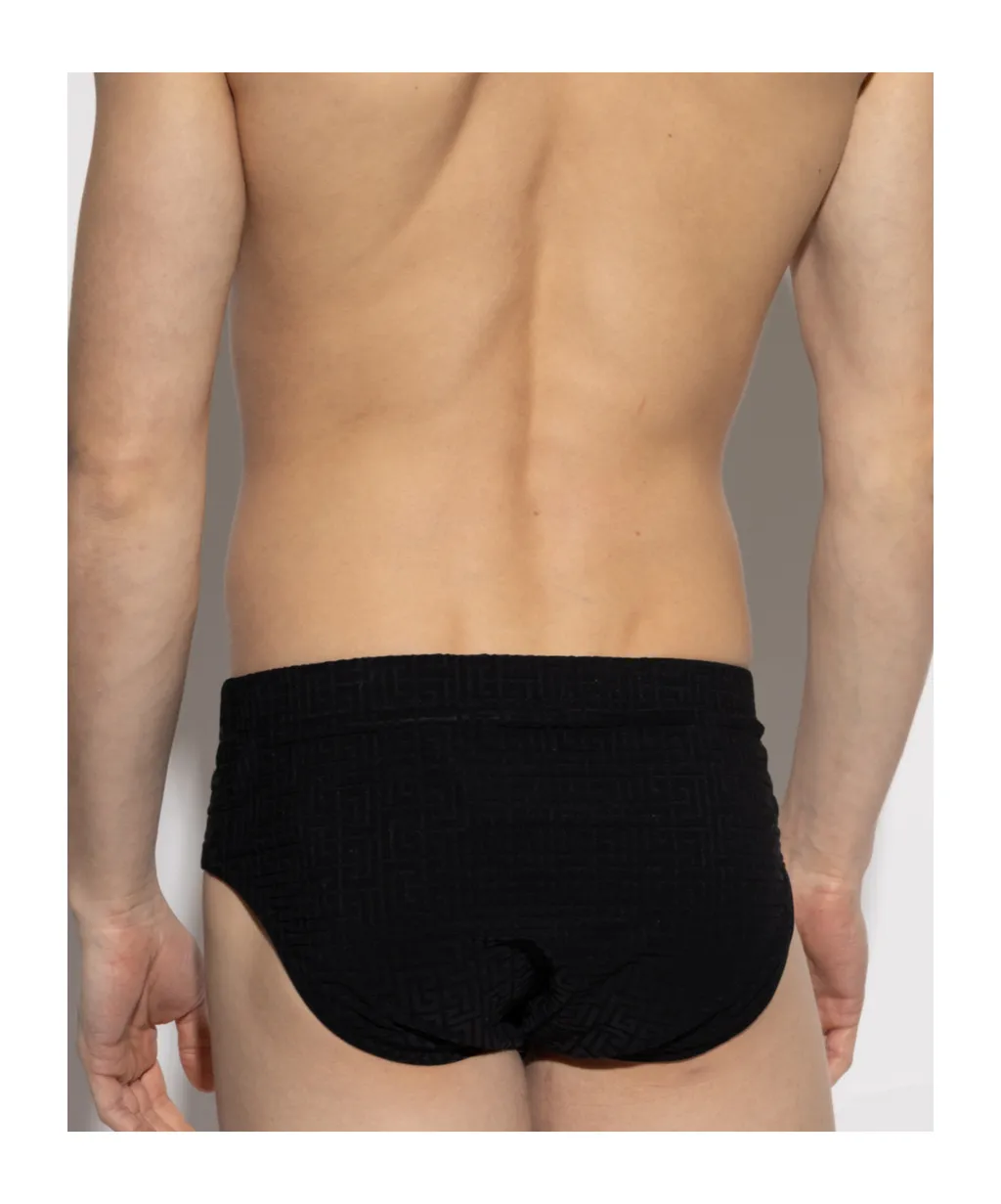 Geometric-Pattern Swim Trunks