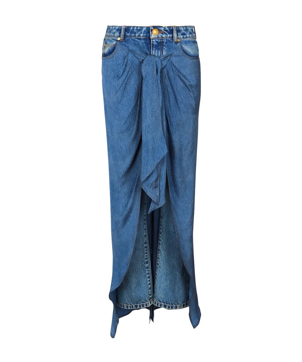 Denim Jeans With Draped Skirt