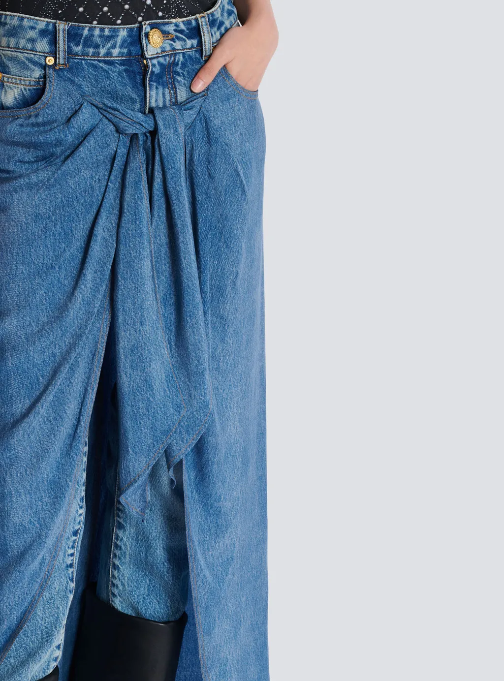 Denim Jeans With Draped Skirt