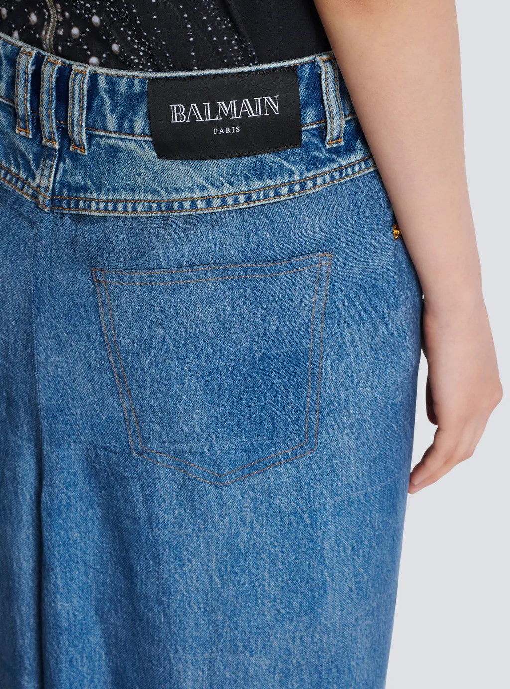 Denim Jeans With Draped Skirt