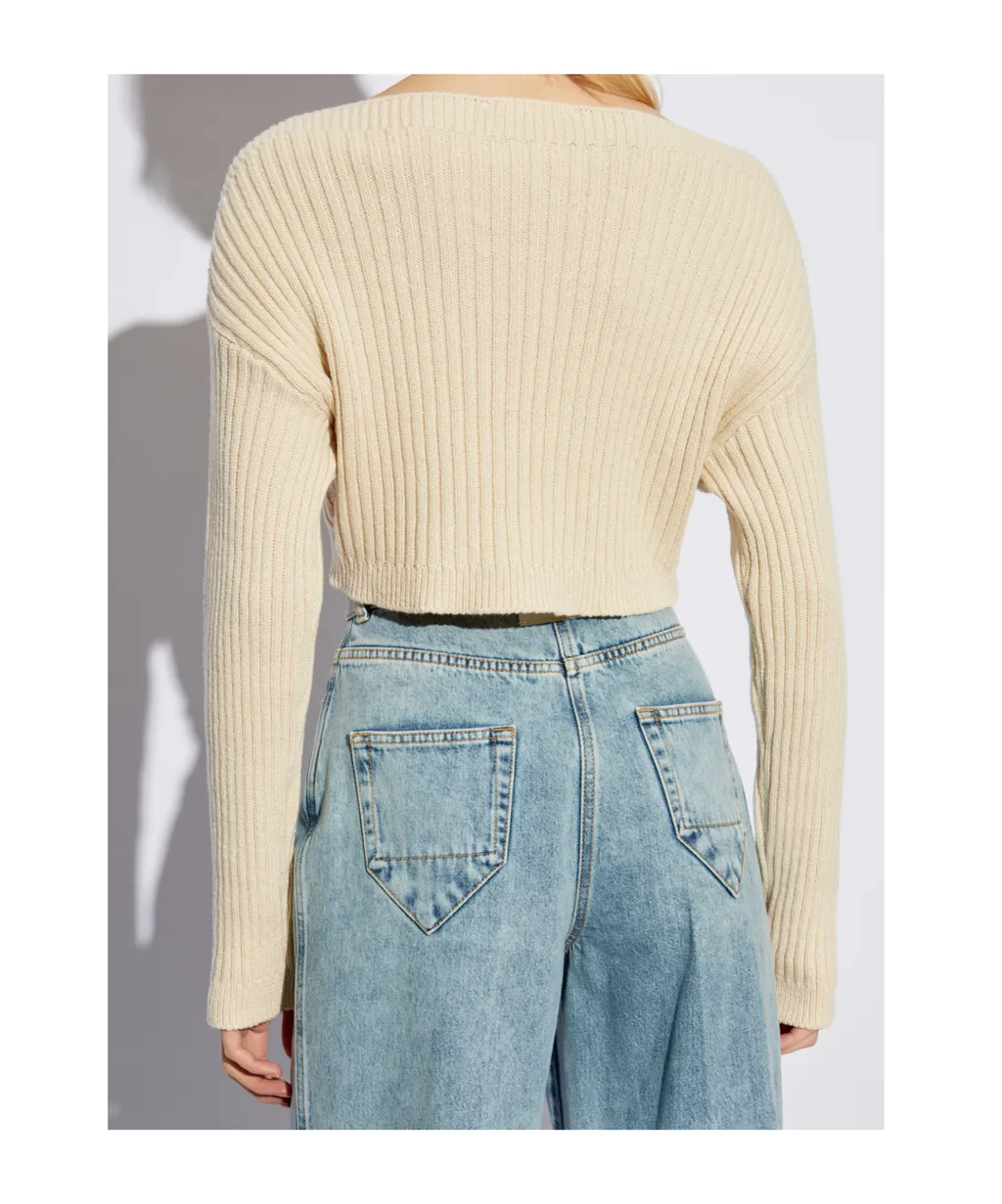 Cropped Boat-Neck Ribbed Top