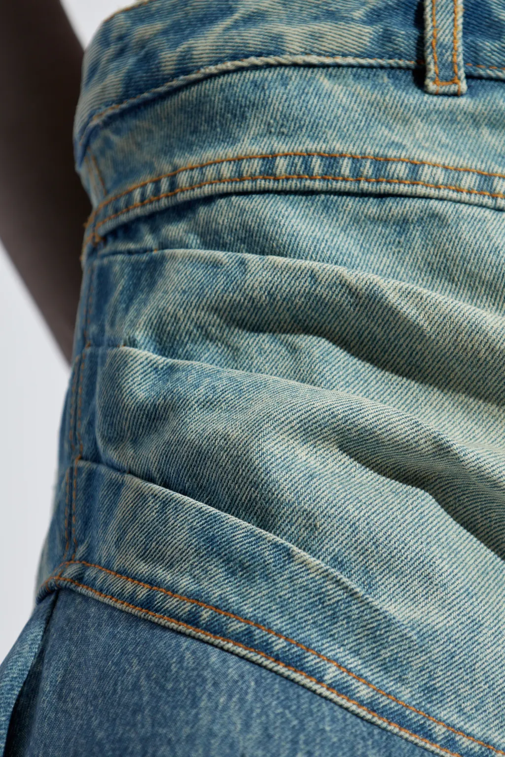Logo Patch Asymmetric Denim Ruffled Short Skirt