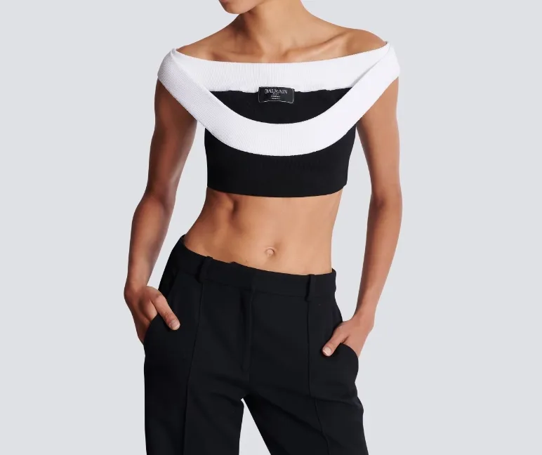 Two-Tone Knit Cropped Top