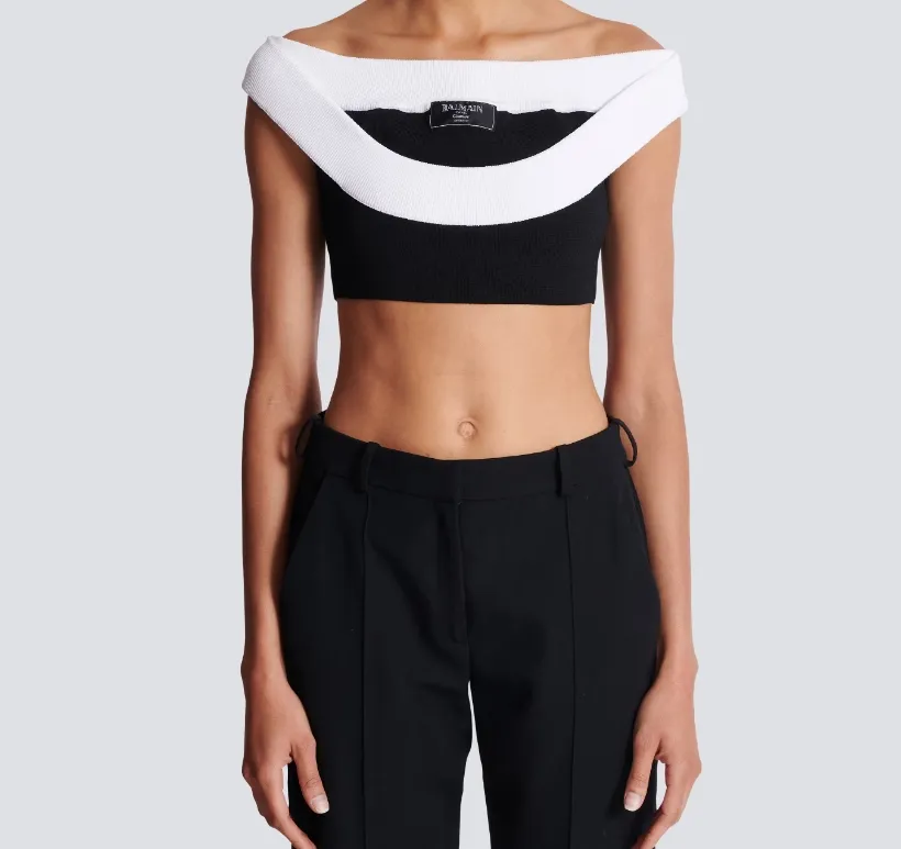 Two-Tone Knit Cropped Top