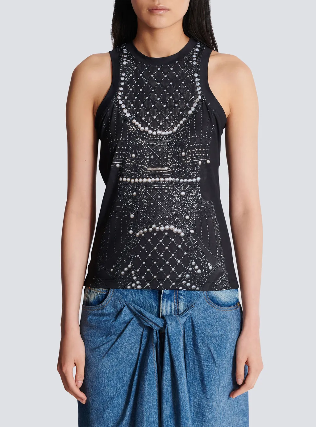Faux Embroidery Print Soft Tank Top