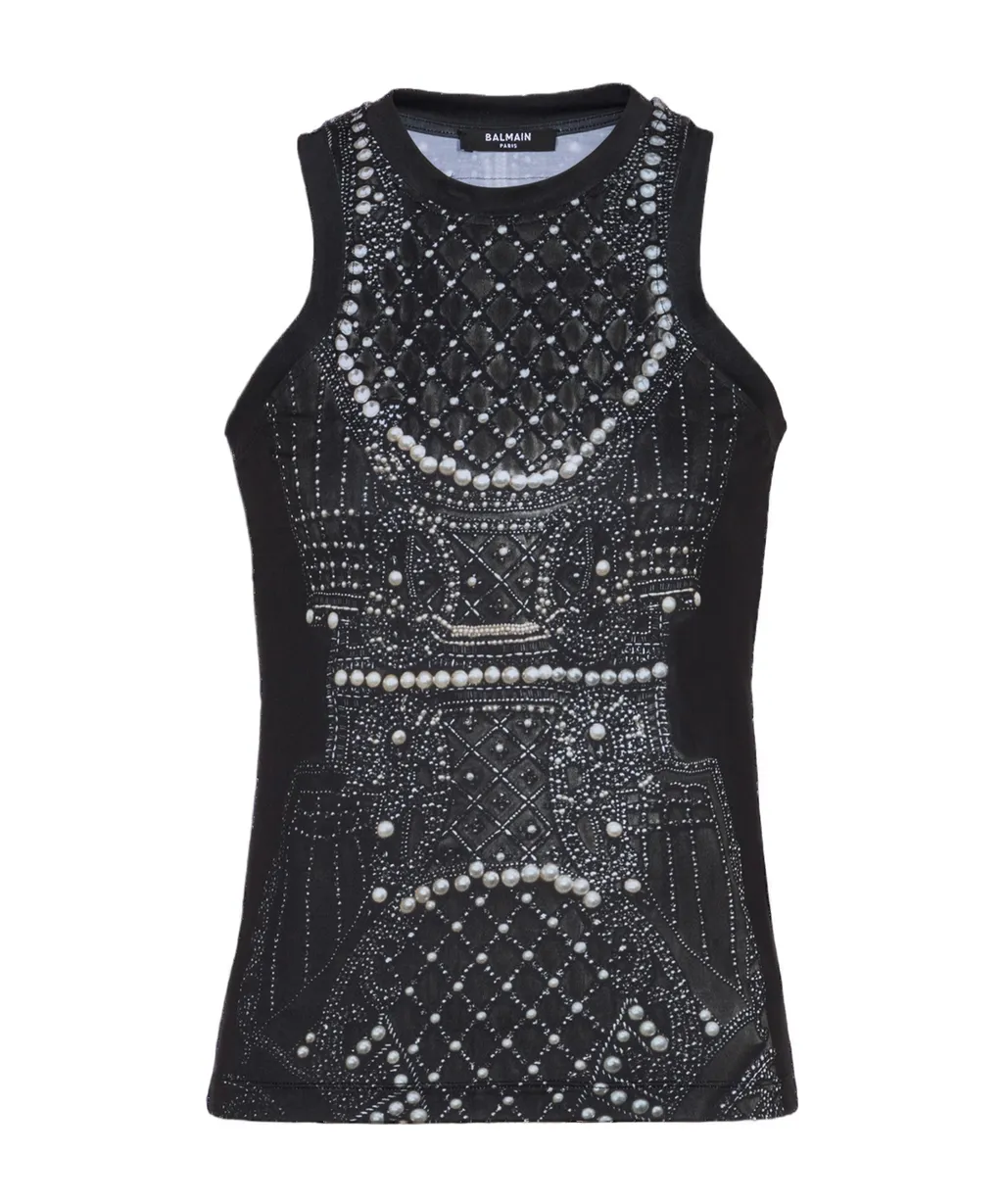 Faux Embroidery Print Soft Tank Top