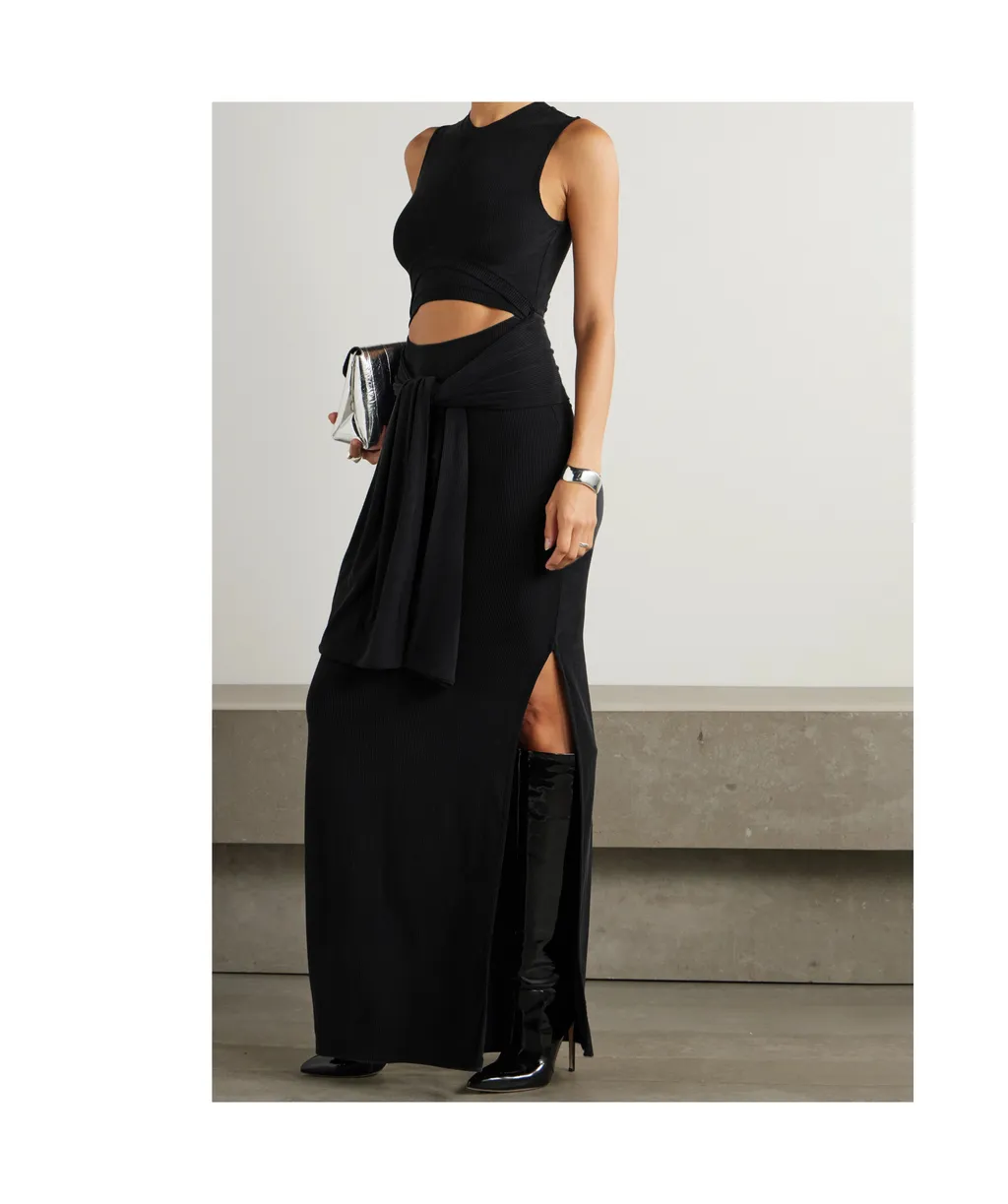 Cut Out Detailed Ribbed Maxi Dress