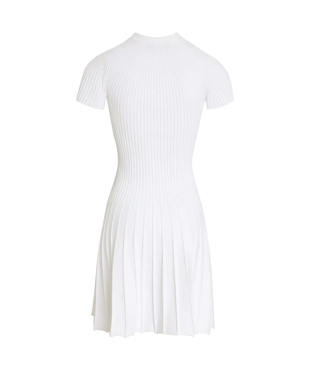 Pleated Ribbed-Knit Mini Dress