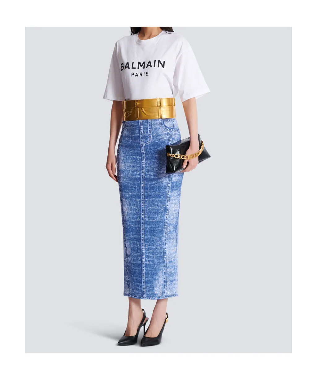 Midi Skirt In Jacquard Knit With Denim Effect