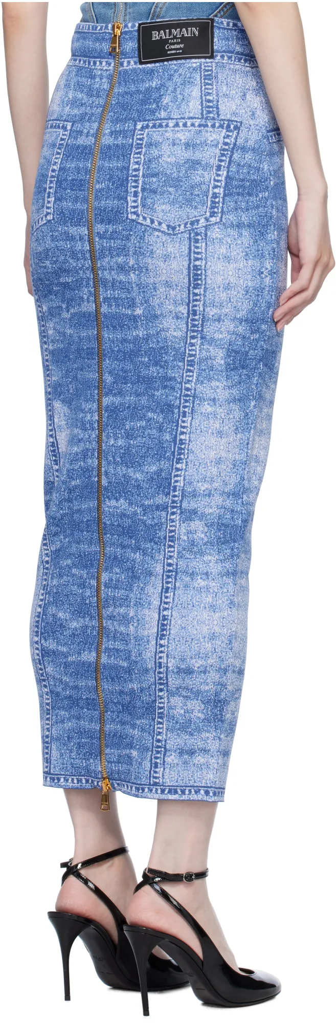 Midi Skirt In Jacquard Knit With Denim Effect