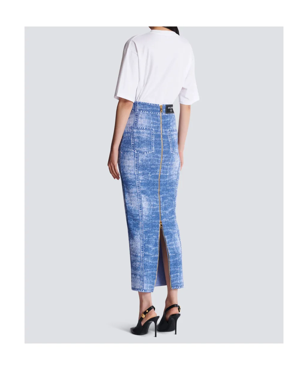 Midi Skirt In Jacquard Knit With Denim Effect