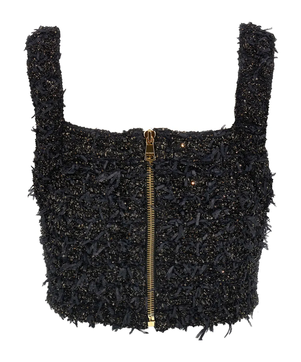 Cropped Tweed Top