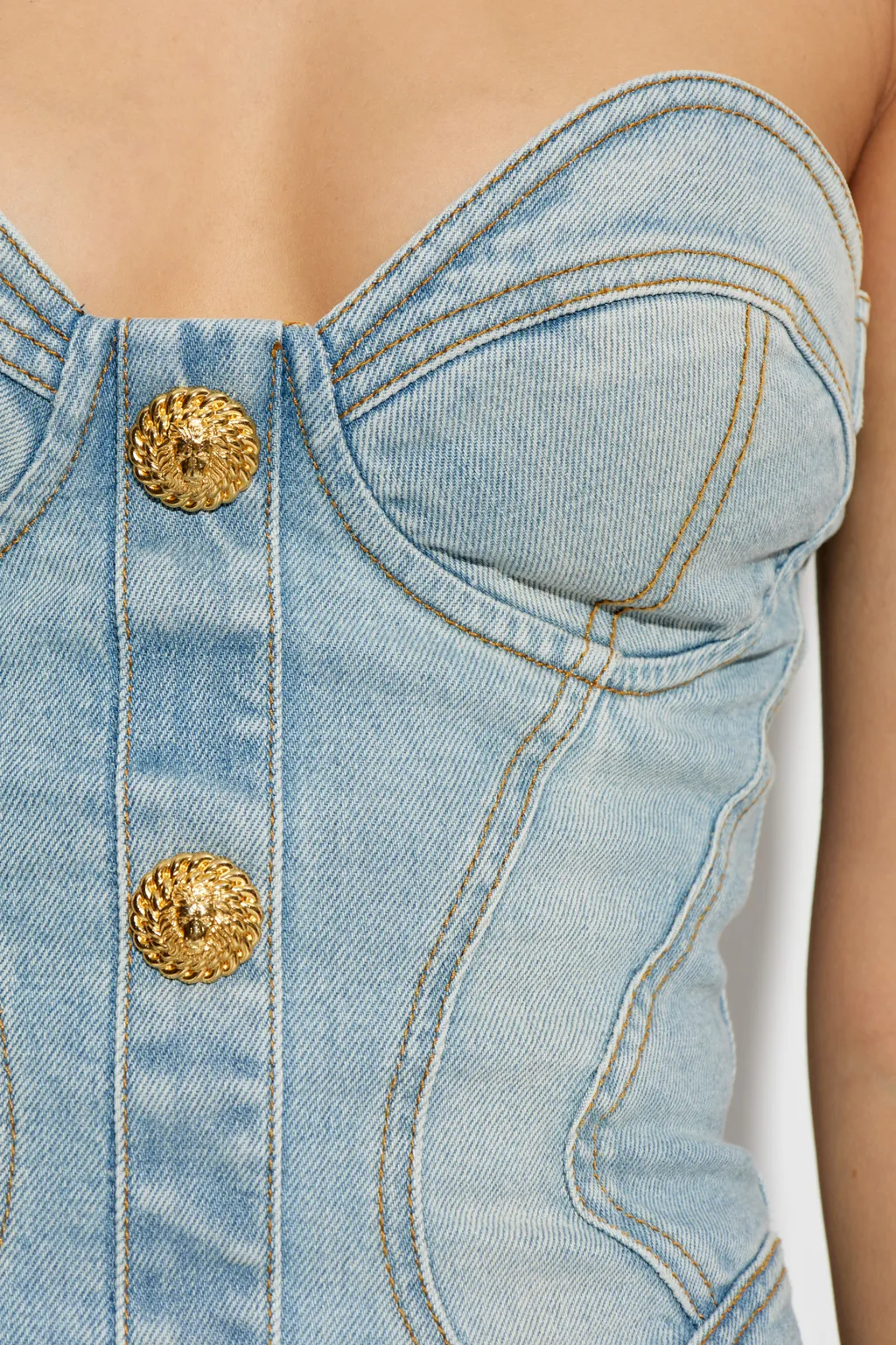 Strapless Button Detailed Denim Dress