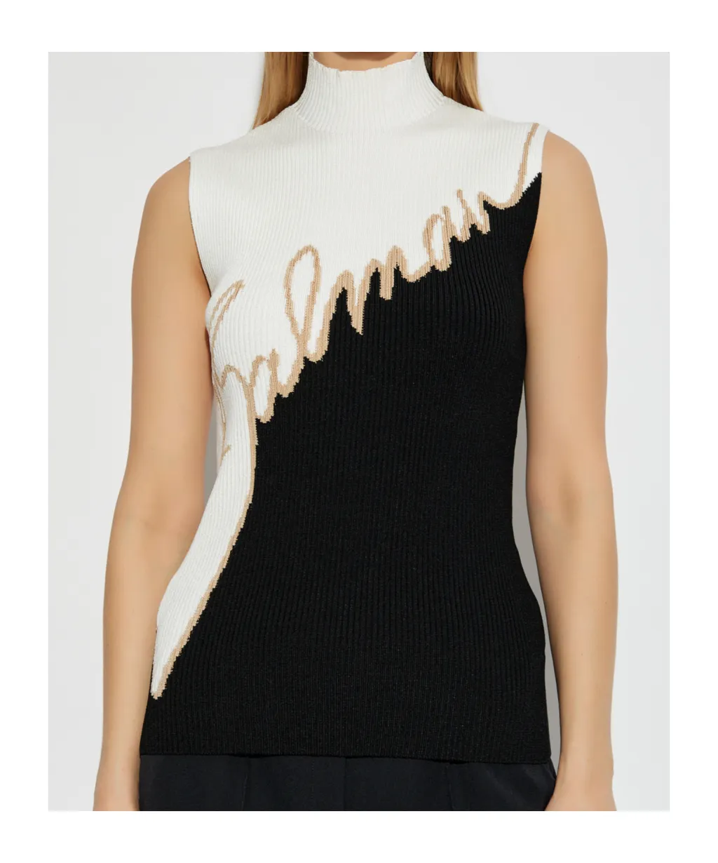 Logo Intarsia Turtleneck Ribbed Top