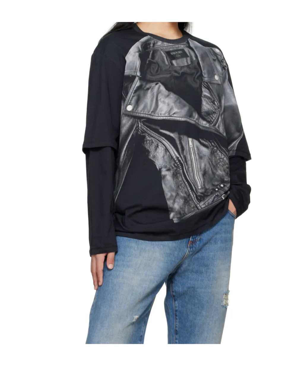 Biker Jacket Printed Long Sleeved T-Shirt
