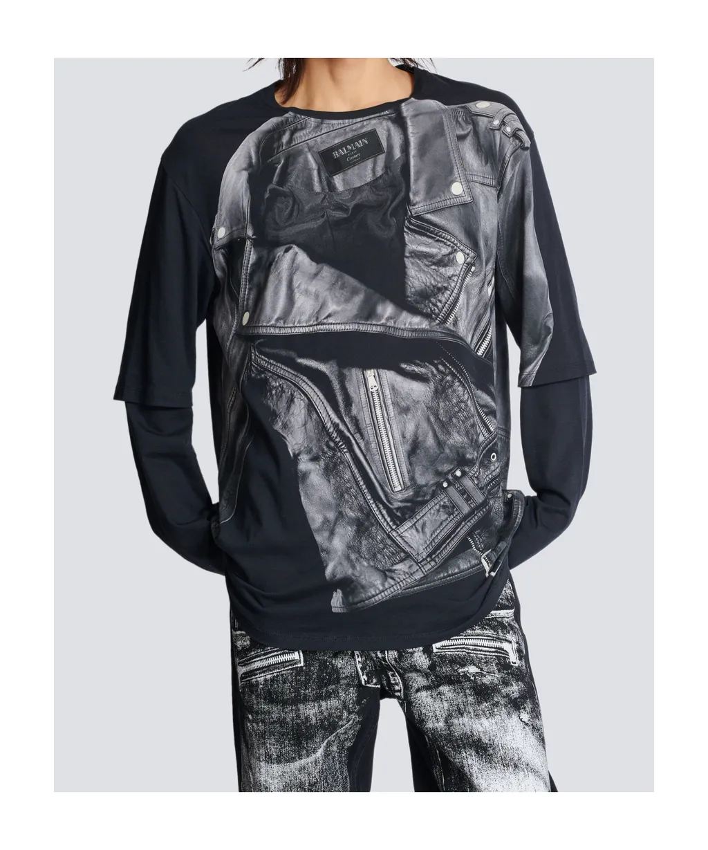 Biker Jacket Printed Long Sleeved T-Shirt