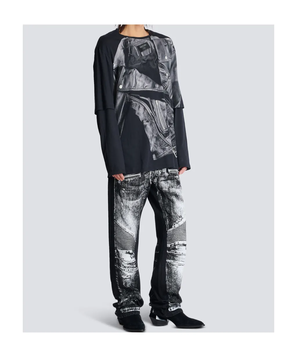 Biker Jacket Printed Long Sleeved T-Shirt