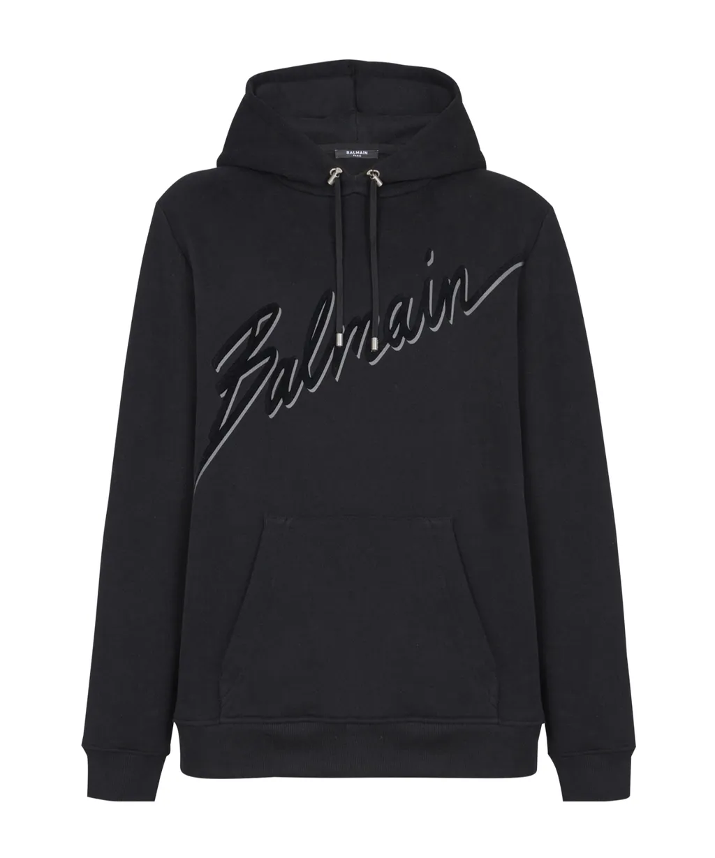 Flocked-Logo Drawstring Hoodie