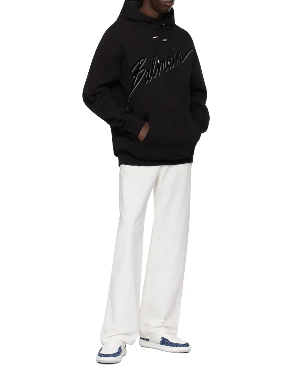 Flocked-Logo Drawstring Hoodie