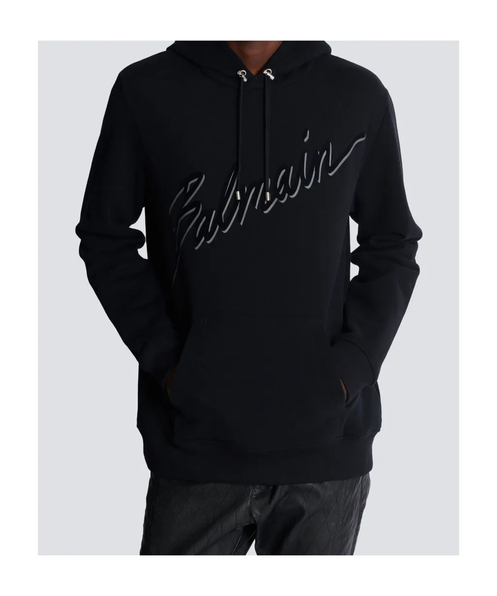 Flocked-Logo Drawstring Hoodie