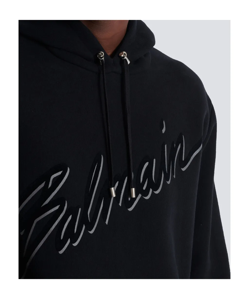 Flocked-Logo Drawstring Hoodie