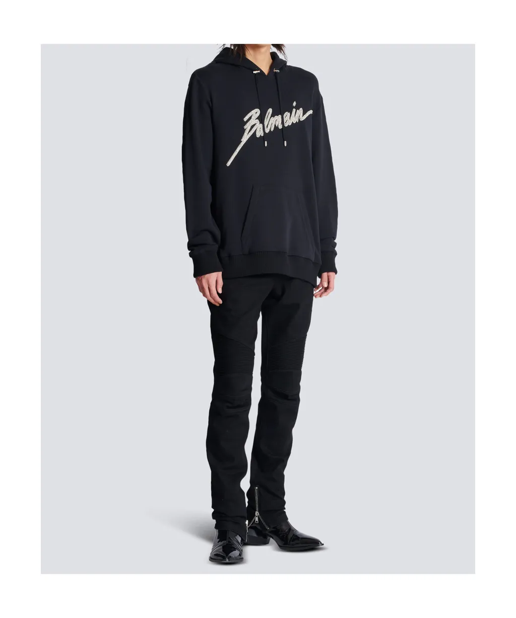 Letter Embellished Drawstring Hoodie