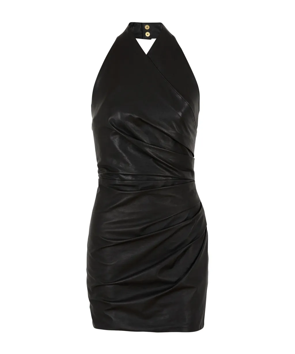 Short Draped Leather Halterneck Dress