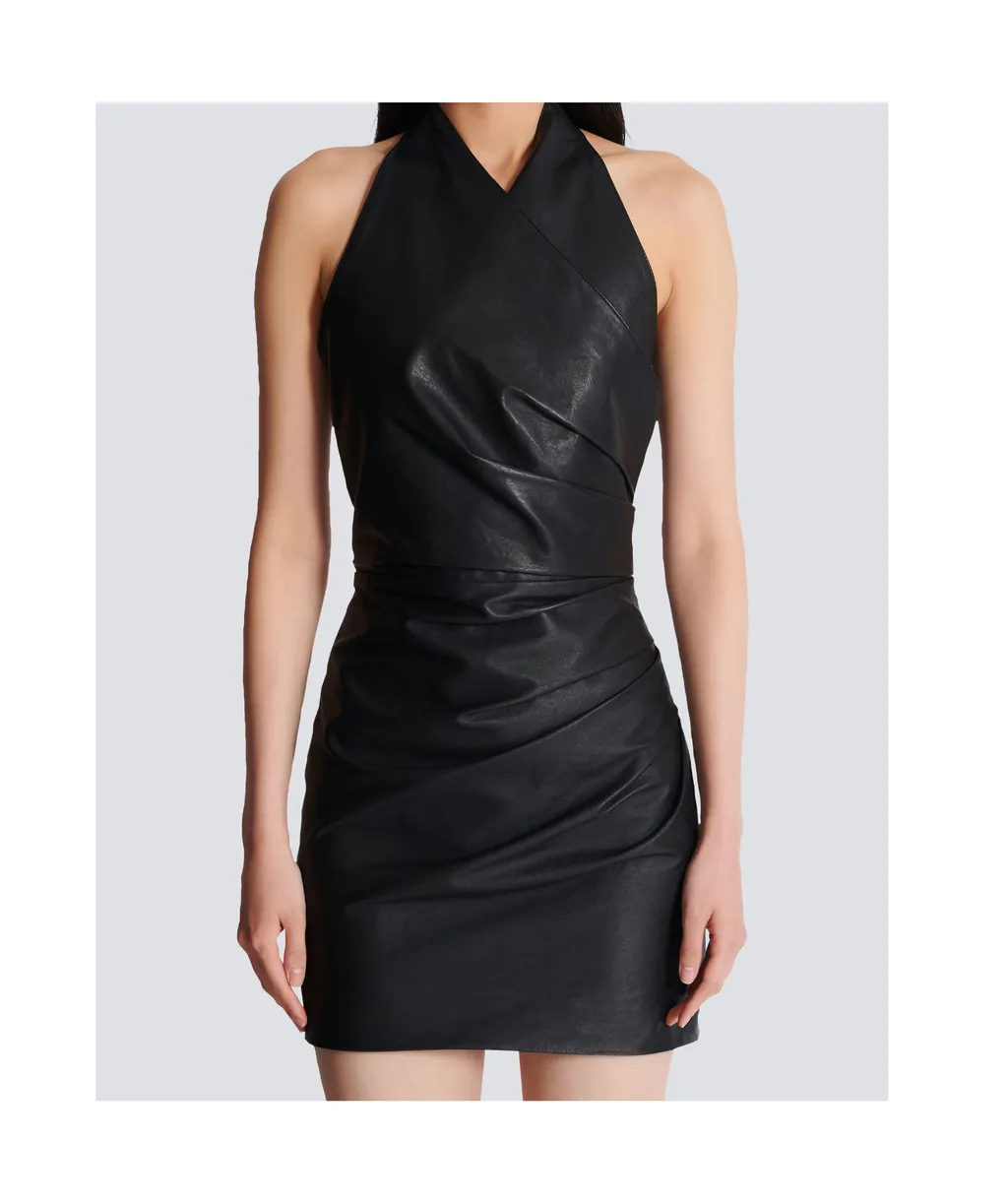 Short Draped Leather Halterneck Dress