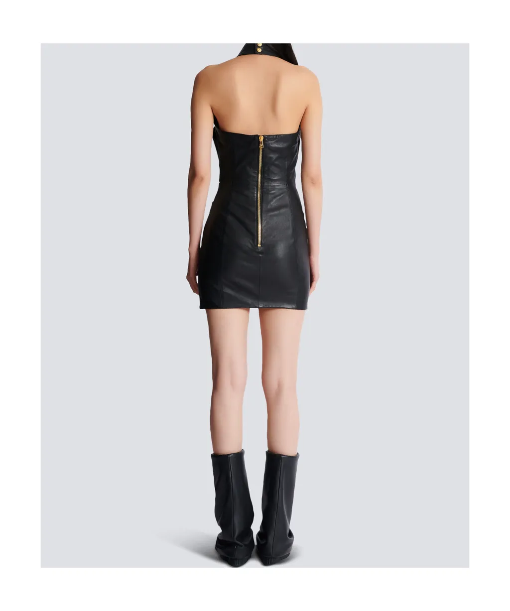 Short Draped Leather Halterneck Dress