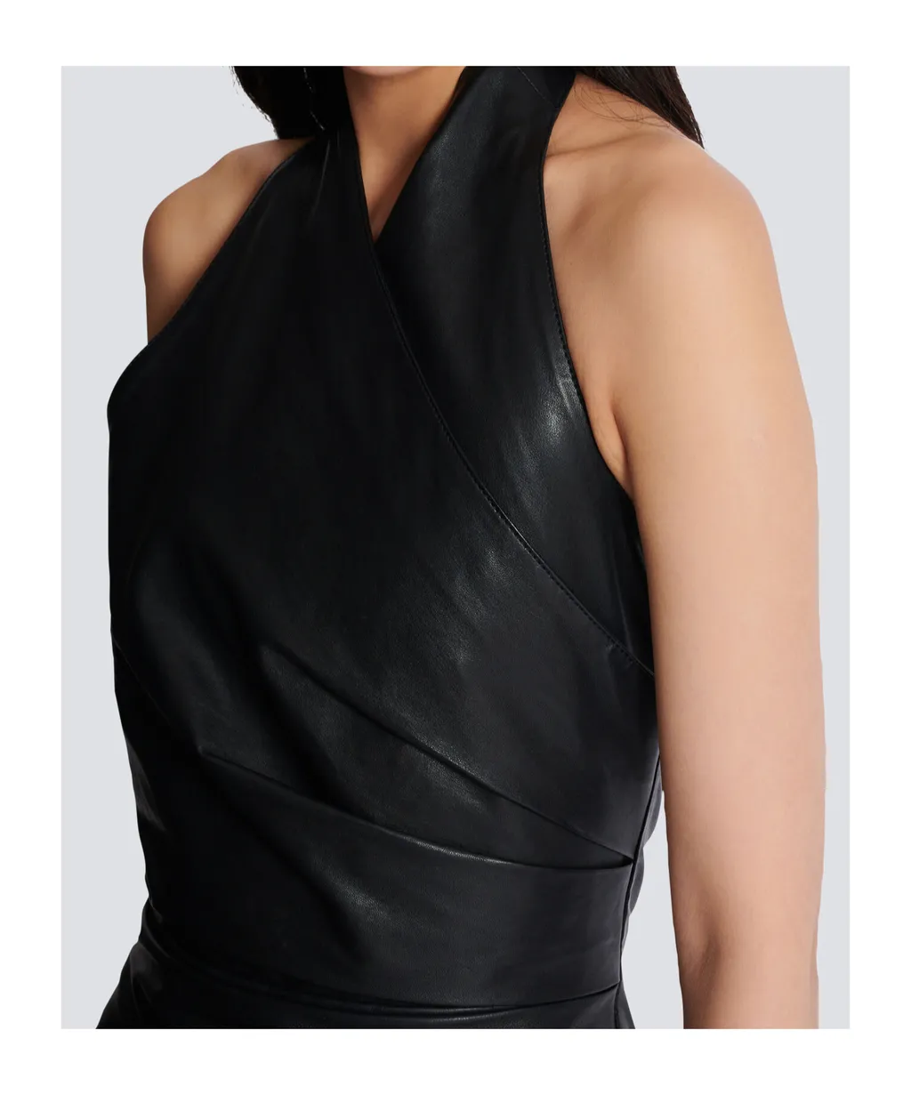 Short Draped Leather Halterneck Dress