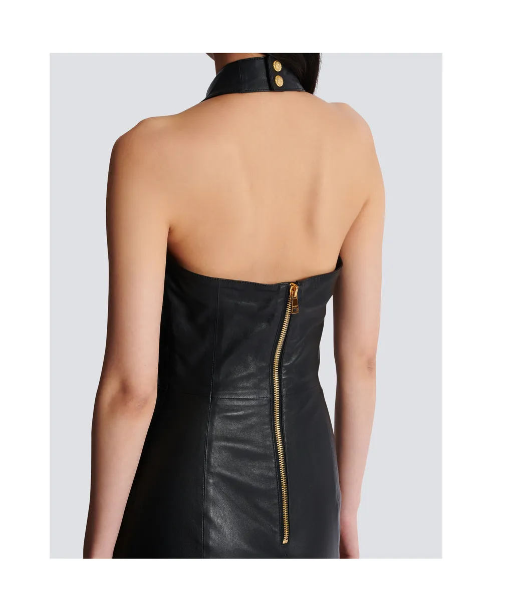 Short Draped Leather Halterneck Dress