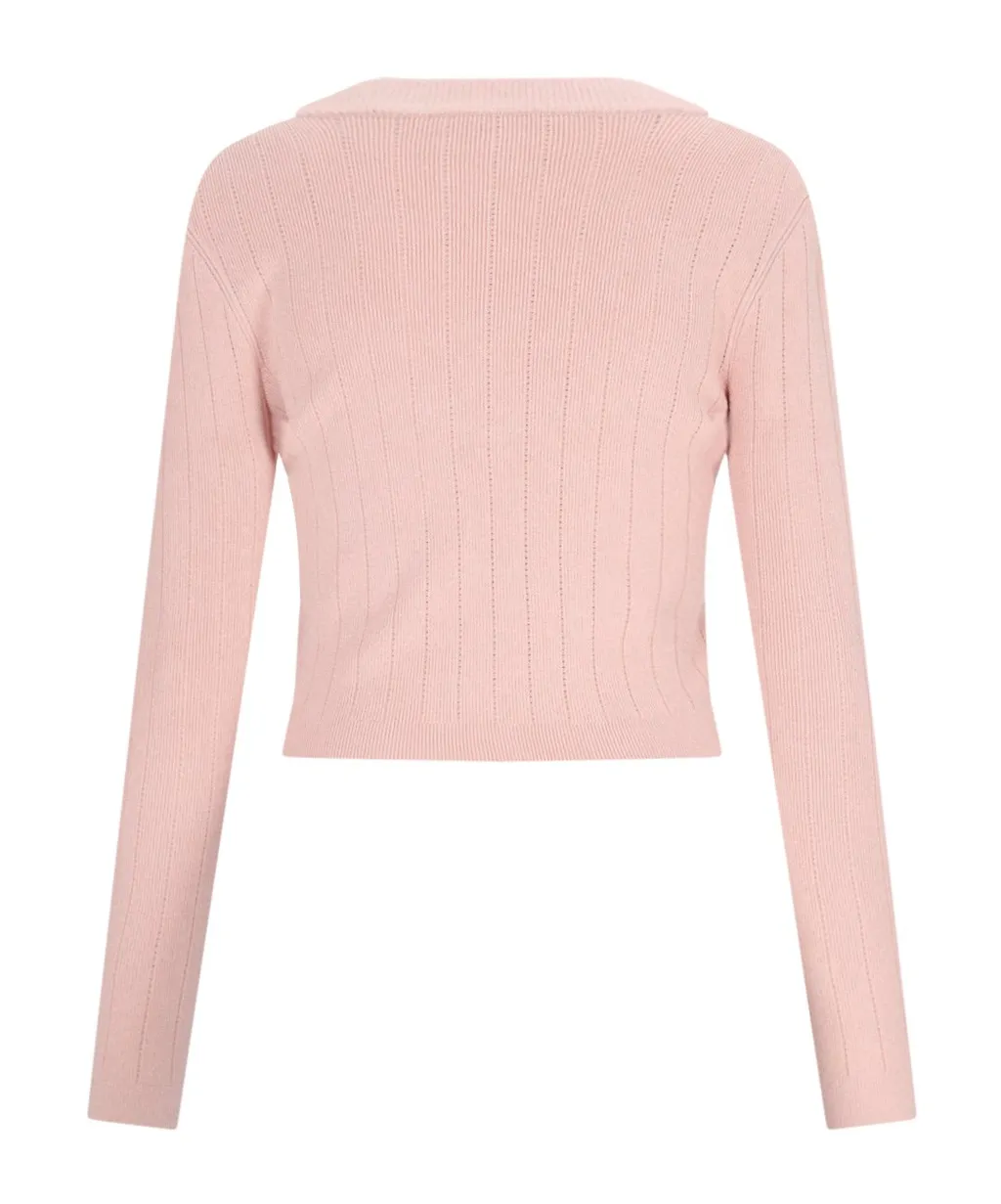 Button Embellished Ribbed Knit Cardigan