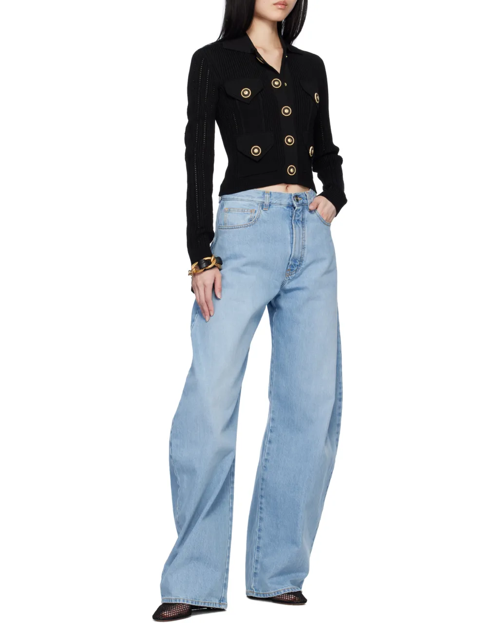 Long Sleeved Cropped Knitted Cardigan