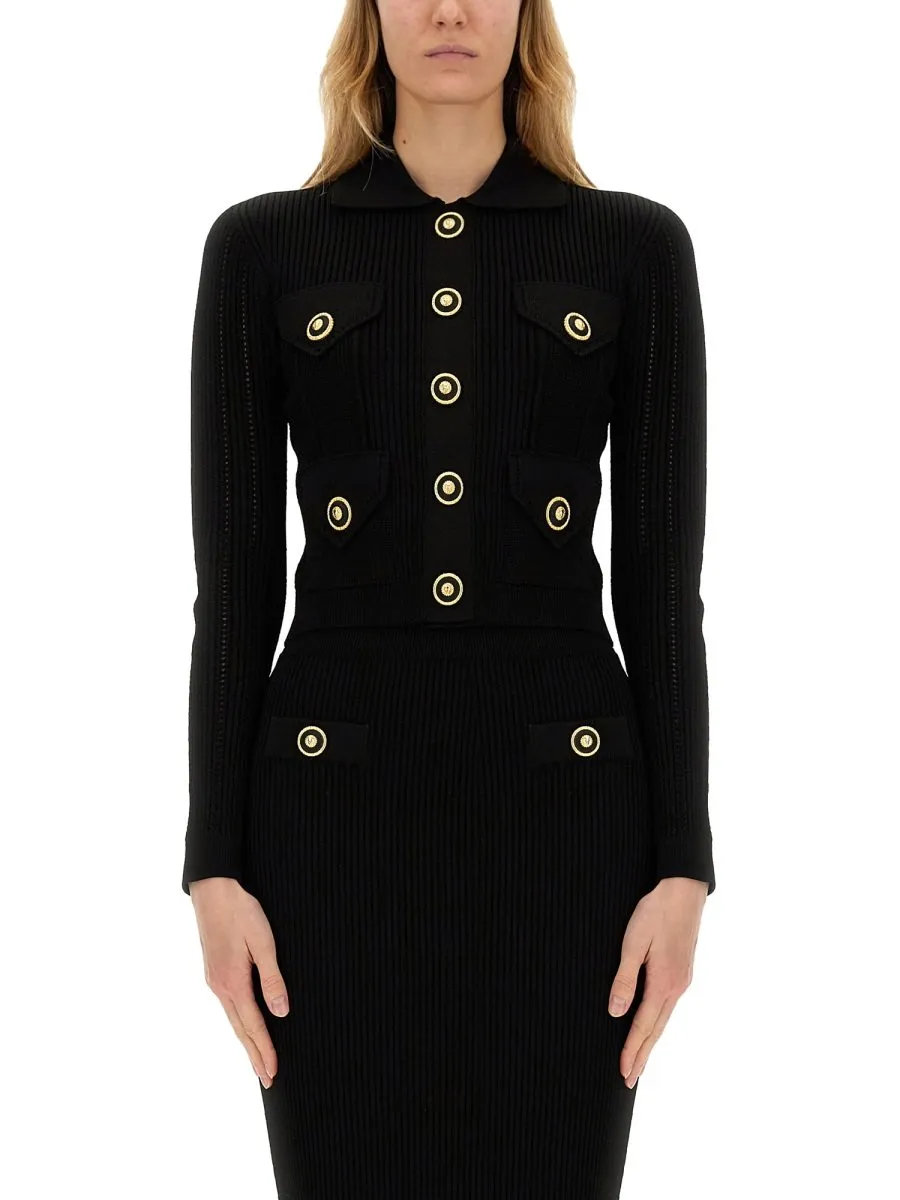Long Sleeved Cropped Knitted Cardigan