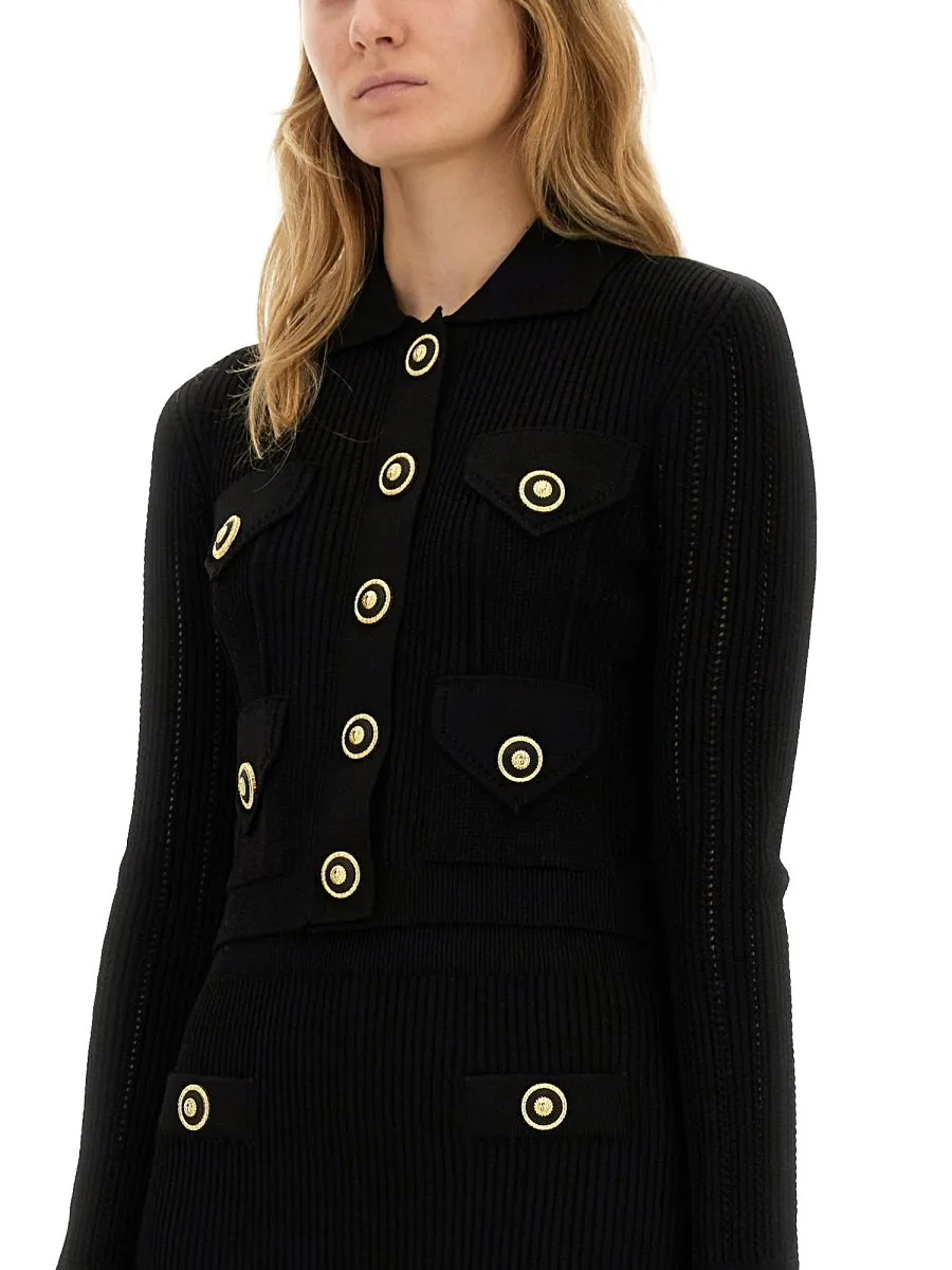 Long Sleeved Cropped Knitted Cardigan