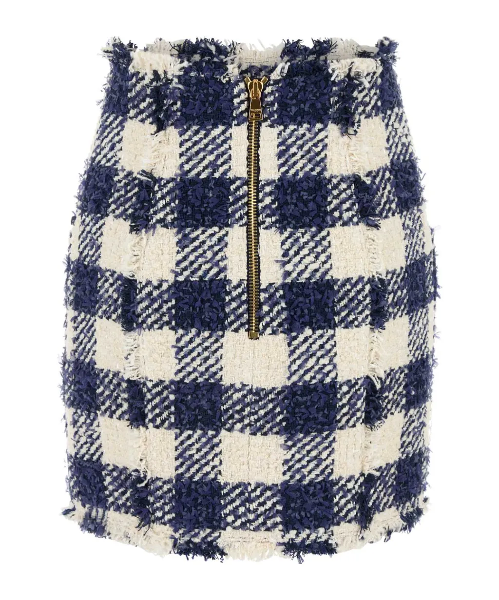 Button Embellished Tweed Short Skirt