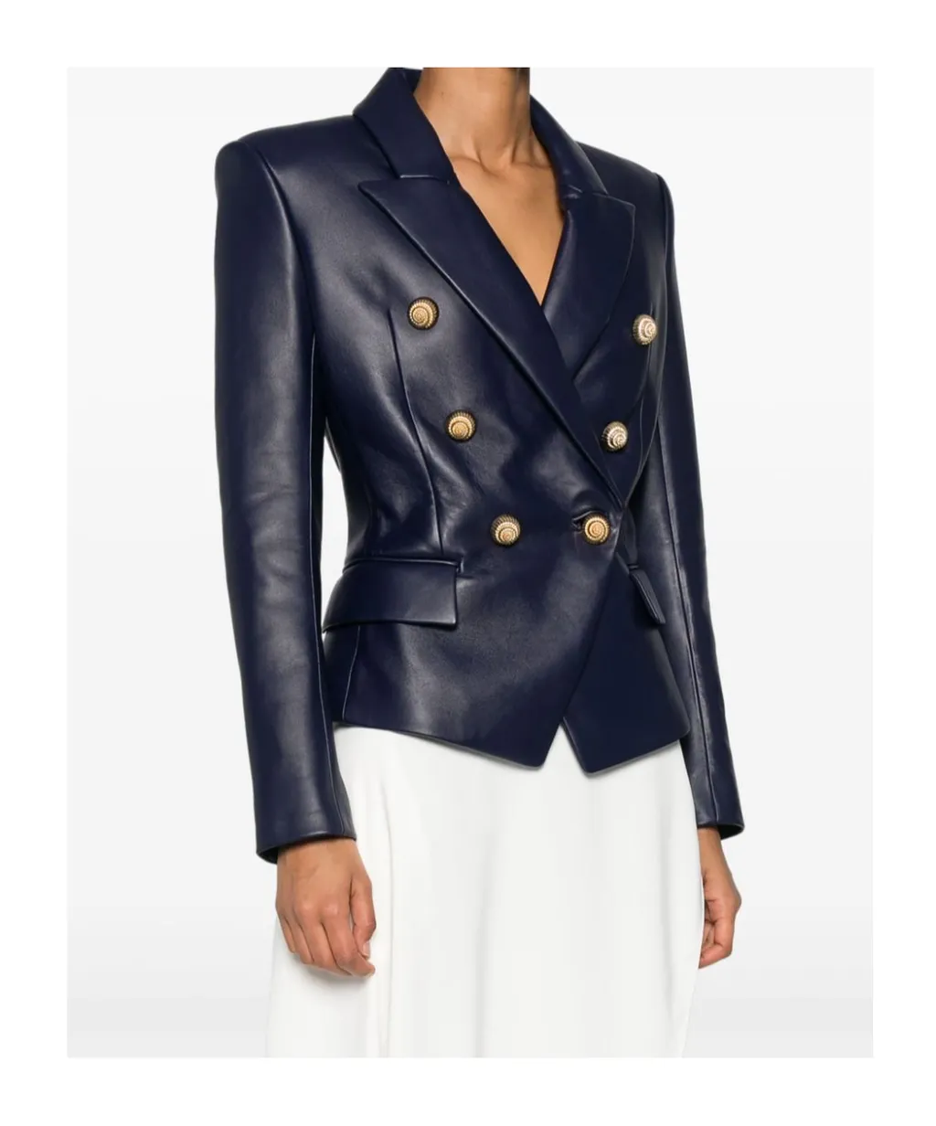 Leather 6-Button Blazer