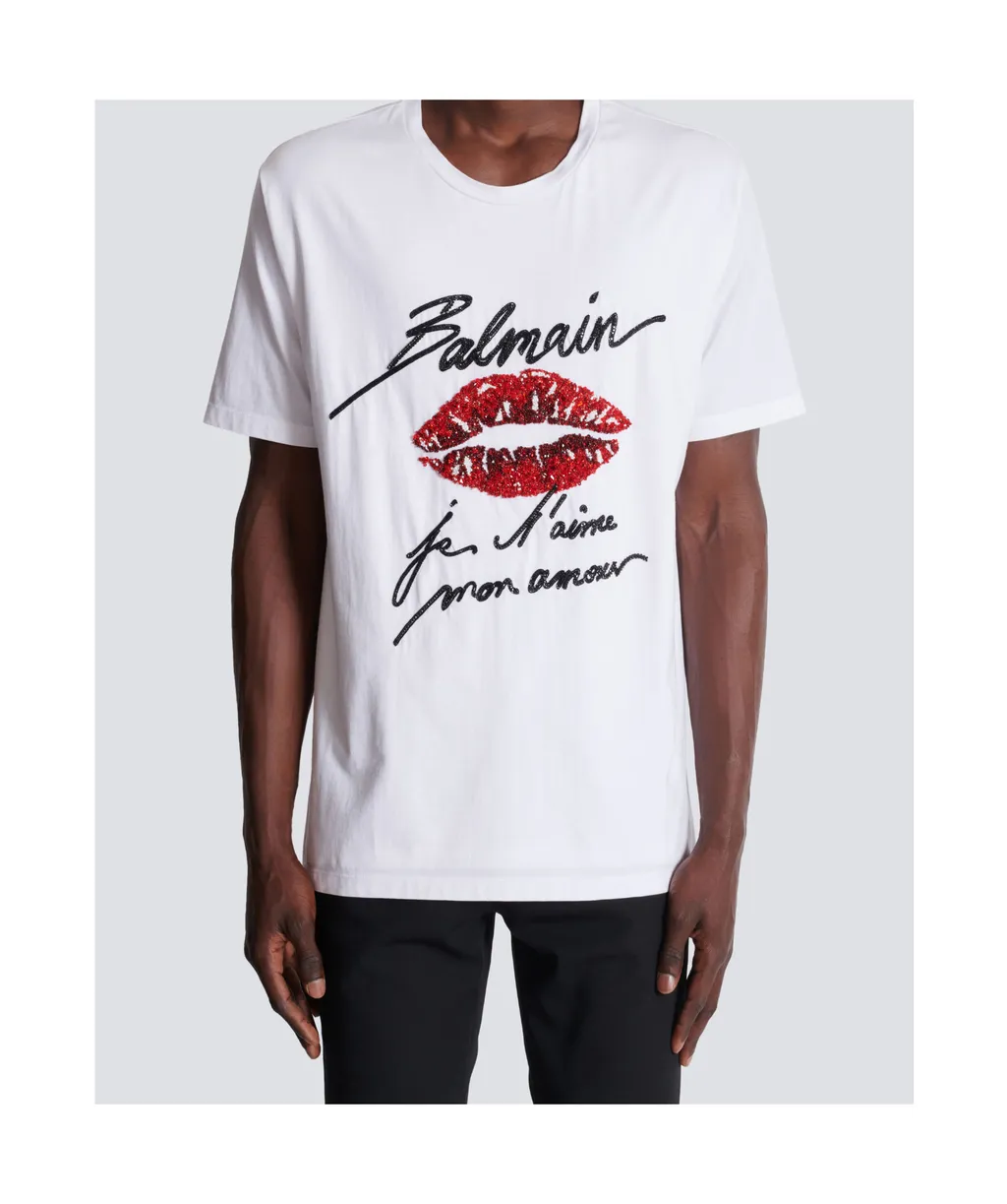 Love Letter And Lips Embroidered T-Shirt