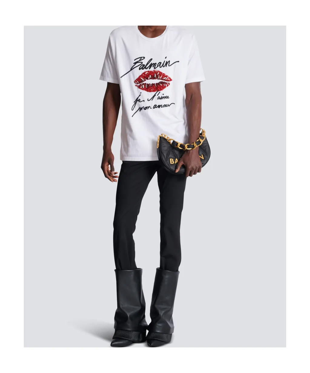 Love Letter And Lips Embroidered T-Shirt